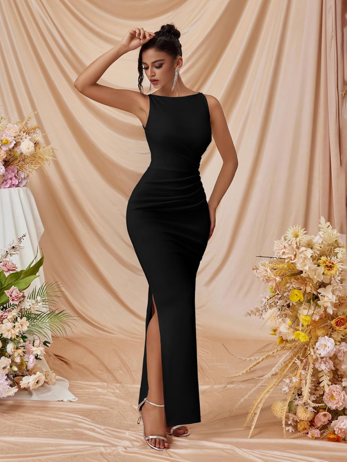 Wedding Guest Dresses for Women Formal Evening Party Year-Round Sleeveless Slim Split Evening Gowns Long Prom Dress - Image 3