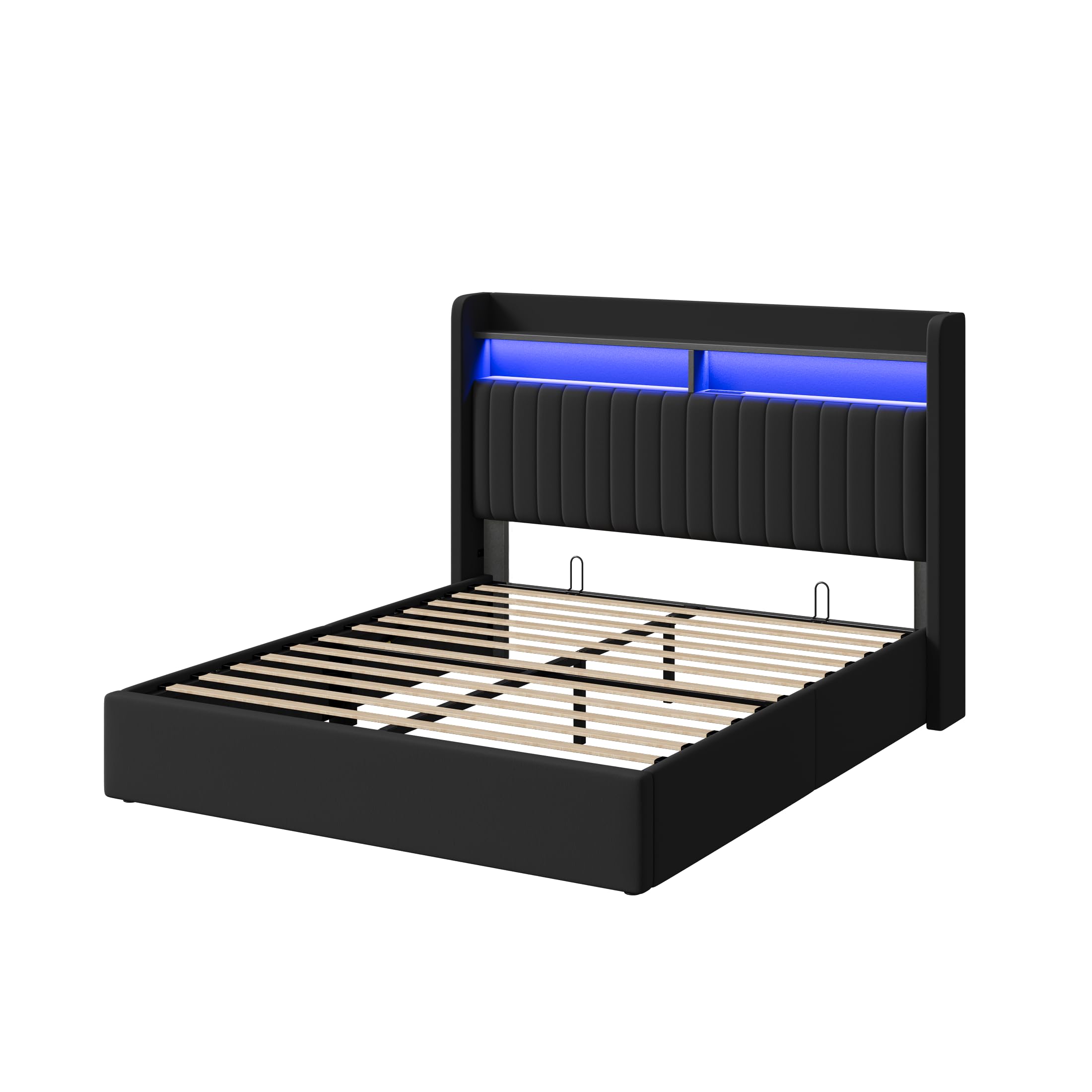 HOOMIC Lift Up Storage Queen Size Bed Frame, Black Velvet