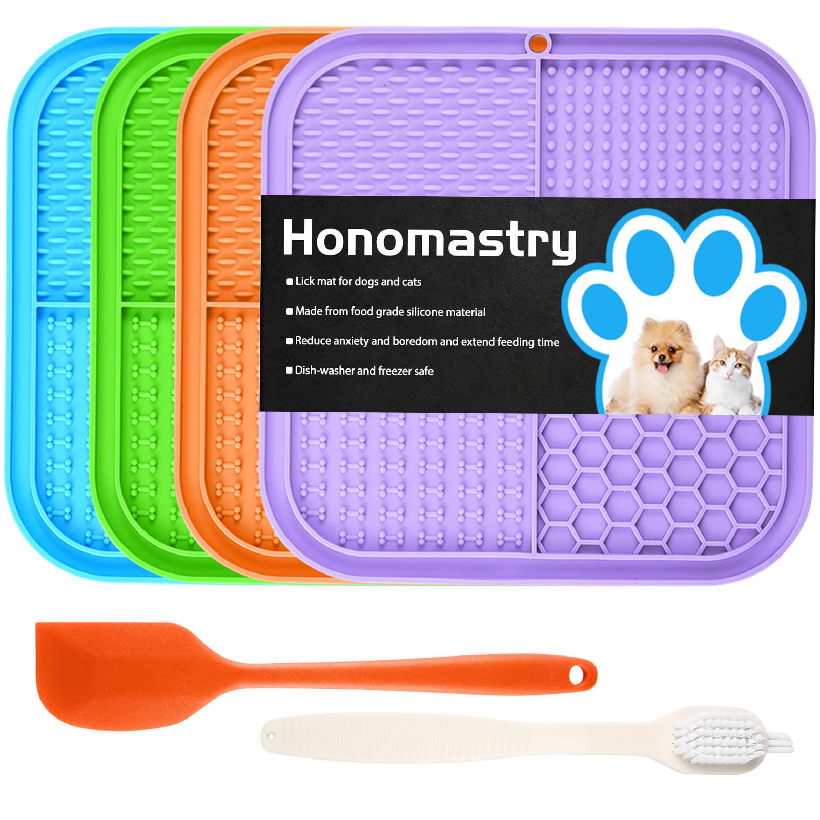Honomastry Lick Mat for Dogs, Premium Lick Pad with Suction Cups for Dog Anxiety Relief, Slow Feeder Dog Bowls, Bathing, Grooming and Training.