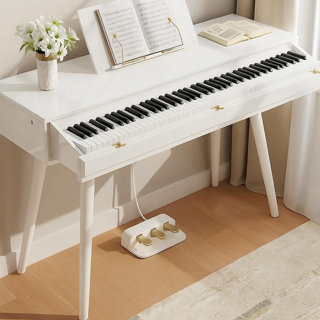 LANDTOM 88-Key High Level Heavy Hammer Electric Piano Drawer Type Home Desk Electronic Piano with Piano Bench for Beginners/Intermediates/Seniors/Specialist (Black Key without Bench)