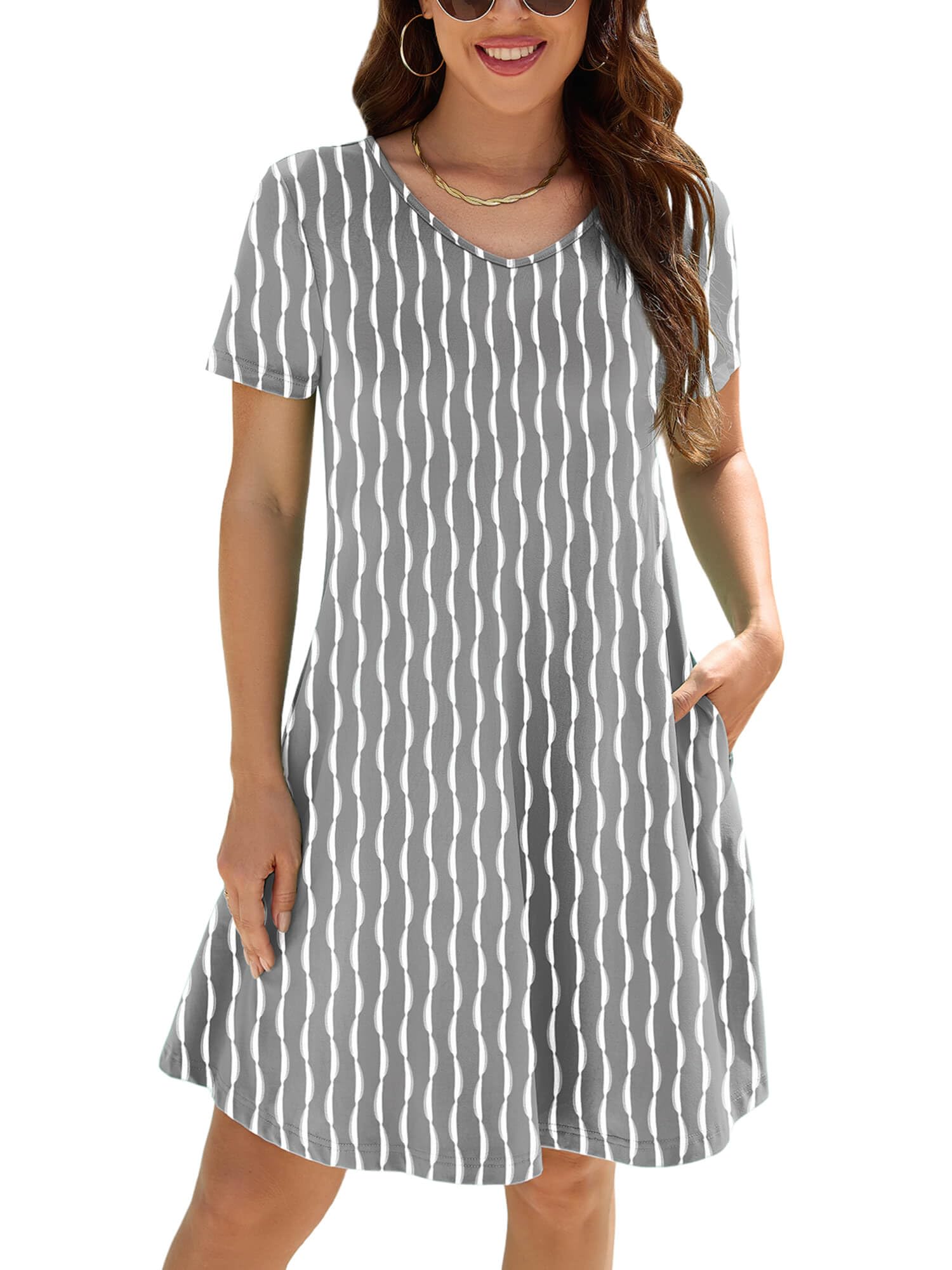 KORSIS Summer Dresses for Women Casual T Shirt Dresses Swing Flowy Beach Vacation Sundress with Pockets