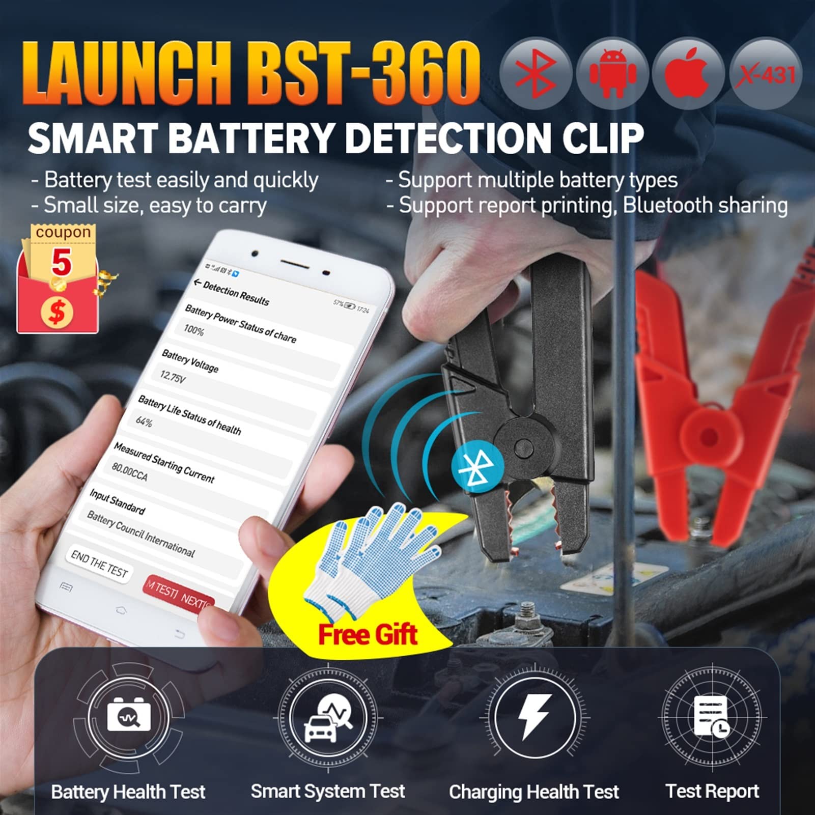 X431 BST-360 Analizador de clip de prueba de batería Bluetooth 6V 12V 2000CCA BST360 Probador de voltaje for X431 Adnroid/dispositivo