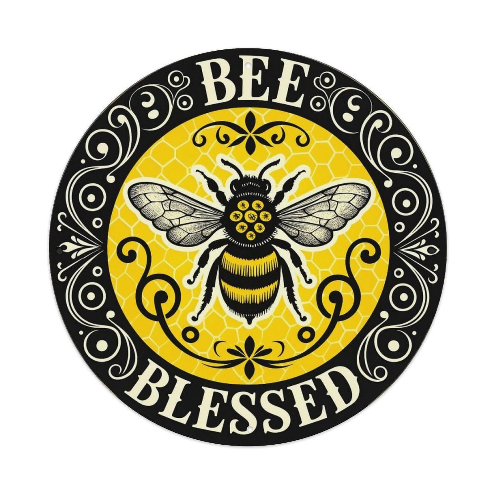 Bee Blessed Honeycomb Pattern Design Metal Tin Sign Plaque