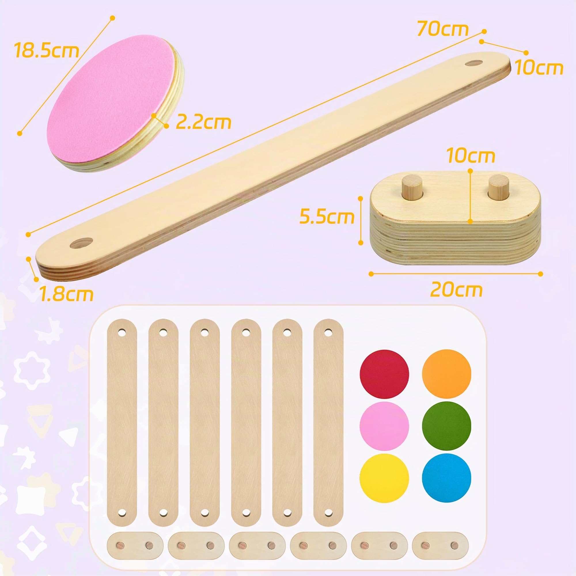 Poutre d'équilibre en bois avec 6 pierres d'équilibre pour enfants, jouet combinable intérieur extérieur à partir de 3 ans