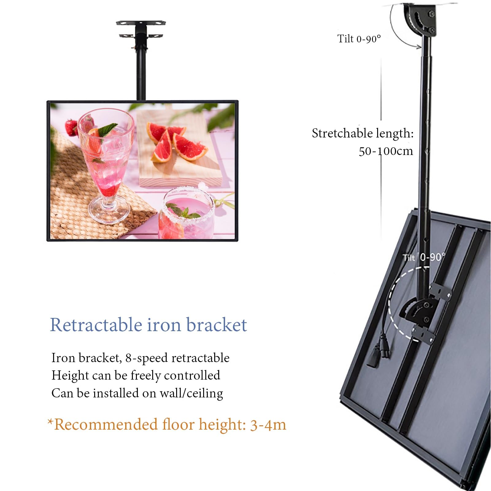 Tablero de menú retroiluminado LED con soporte retráctil, caja de luz montada en la pared para restaurantes, pantallas transparentes, diseño de eficiencia energética, perfecto para publicidad en
