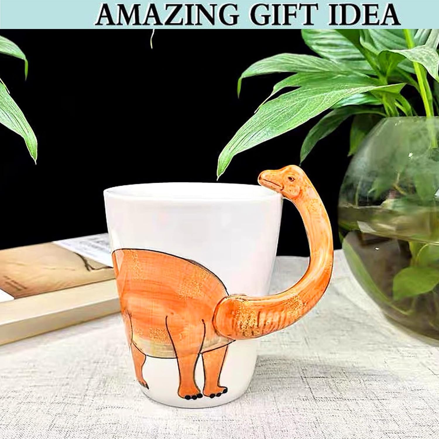 Dinosaur 3D Ceramic Mug, Long necked dragon Handle Novelty Animal Cup Gift for Christmas, Thanksgiving Day, Mother's Day, Father's Day (Dinosaur) - Image 2