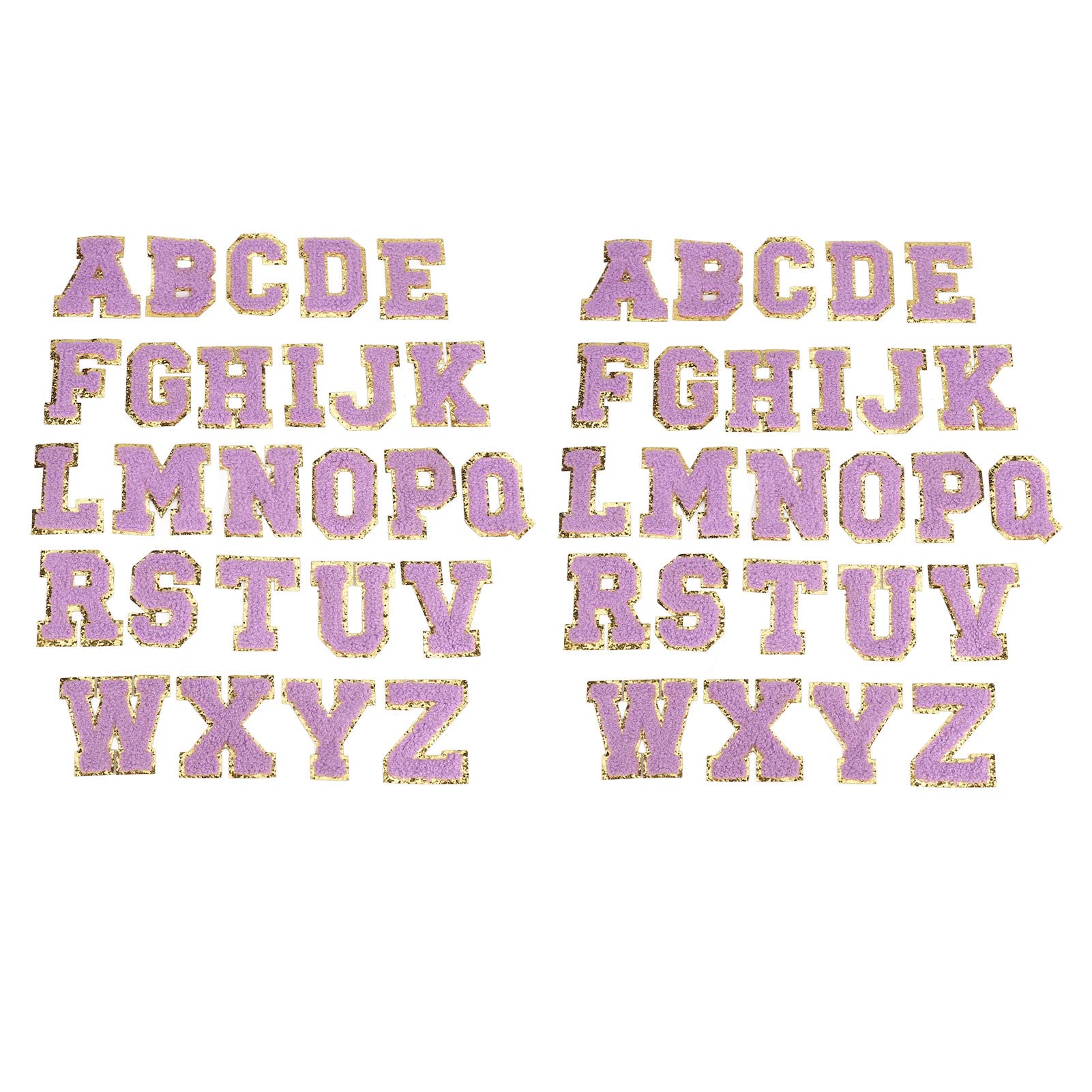 Patch brodé facile à repasser alphabet A-Z paillettes violettes garniture or pour tissu 52pcs