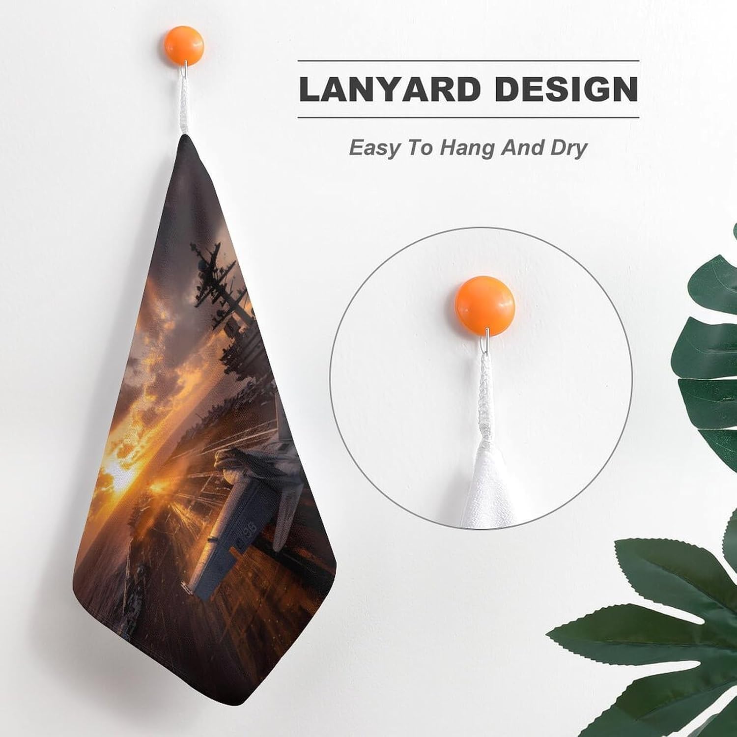 US Military Fighter Jet Airplane Sunset Microfiber Hand Towels for Bathroom Soft Absorbent Bath Kitchen Towel with Hanging Loop 4PCS