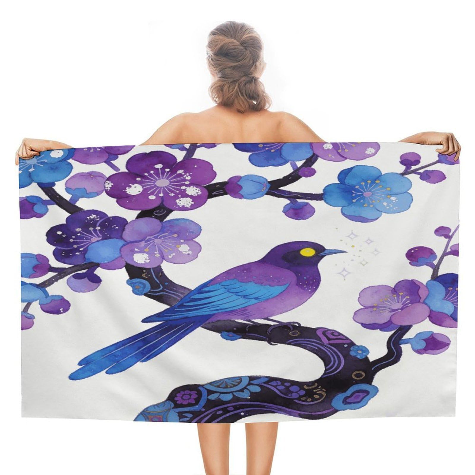 VstaDank Purple Plum Blossoms Adorn Sparrows Bath Towel Stylish Double-Faced Pile Travel Towel Soft Absorbent Beach Towel for Pool Swim Sports Camping Adults Gift 51X31 Inch