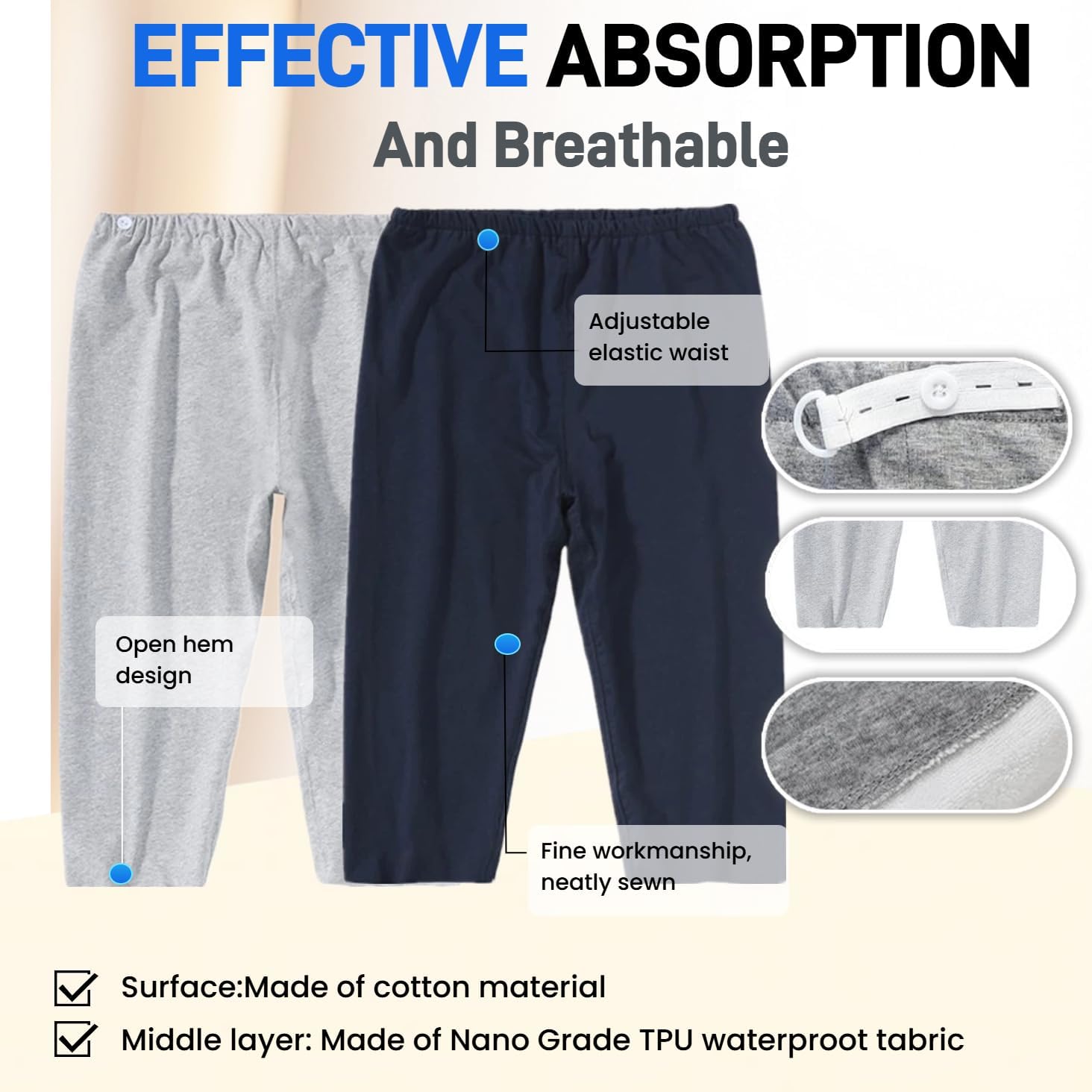 Adult Incontinence Pants,Patient Care Underwear,Adjustable Incontinence Trousers,Adult Diaper Pants,Reusable Adaptive Apparel for Adult Patients,Seniors and Women (Cropped,Grey,M) - Image 5