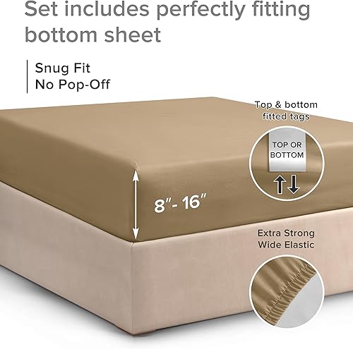 Miniatura 7 de Sábana bajera de algodón fresco de 400 hilos, para colchón alto, se adapta al colchón, solo una sábana bajera (tamaño individual XL, crema)