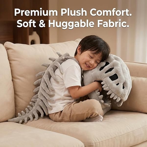 Silly Dino Plush Skeleton, Dinosaur Skeleton Costume with 3D Spinosaurus Skull Mask for Dress-Up, Party Fun - 5