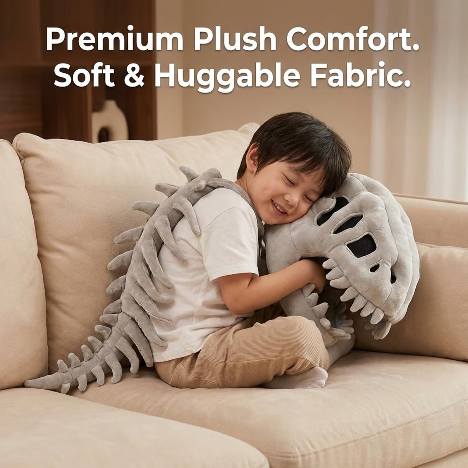 Silly Dino Plush Skeleton, Dinosaur Skeleton Costume with 3D Spinosaurus Skull Mask for Dress-Up, Party Fun — view 5