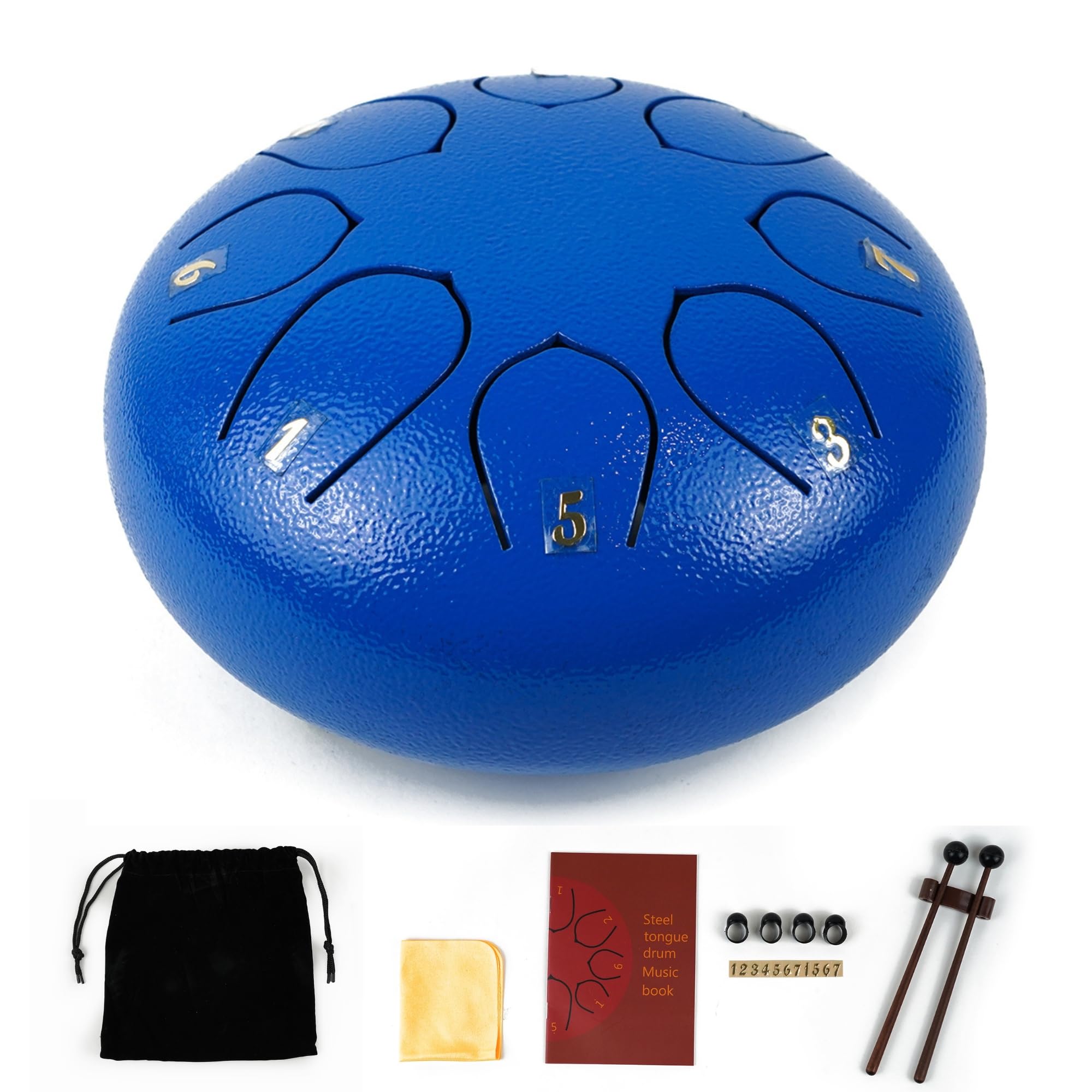 Essenza 8 Notes 6 Inch Blue Alloy Steel Tongue Drum - Perfect Percussion Musical Instrument for Kids and Adults - Handpan Drum for Meditation, Yoga - Includes Mallets, Finger Picks & Travel Bag