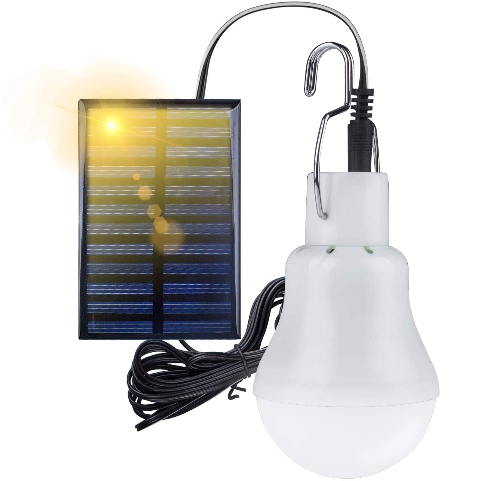 Peralng Solar Powered Shed Led Light Bulb, Hanging Lamp with Adjustable Solar Panel,110 Lumens,3W Camping Light Apply to Outdoor Hiking Camping Tent Fishing Lighting