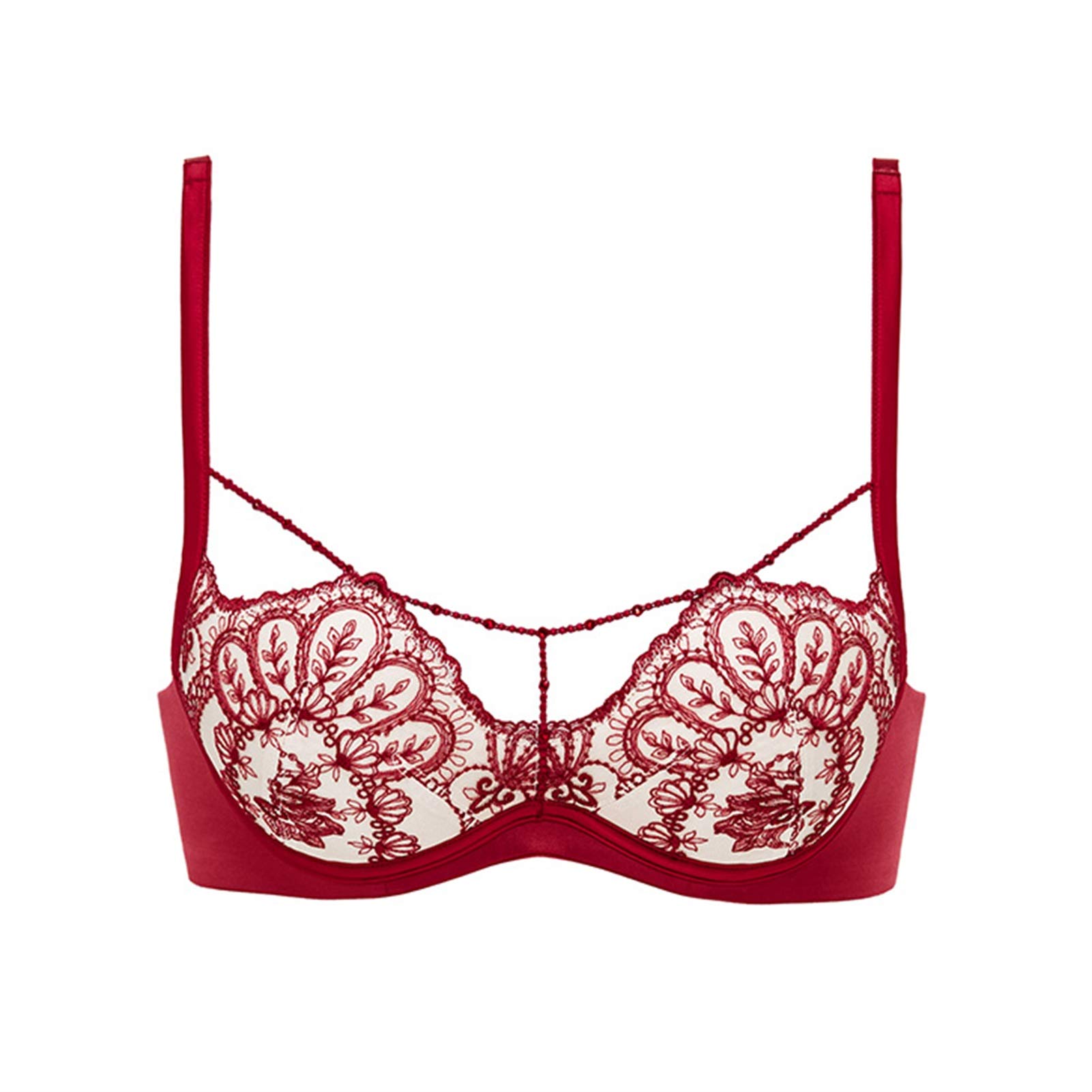 Sujetador de balconette para mujer, push up sexy encaje bordado media taza, sujetador ajustable con aros