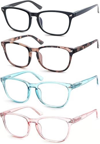 Gafas de lectura para mujer, bloqueo de luz azul, lectores de computadora, +3.50, con aumento de rayos azules, paquete de 4 unidades que reducen la