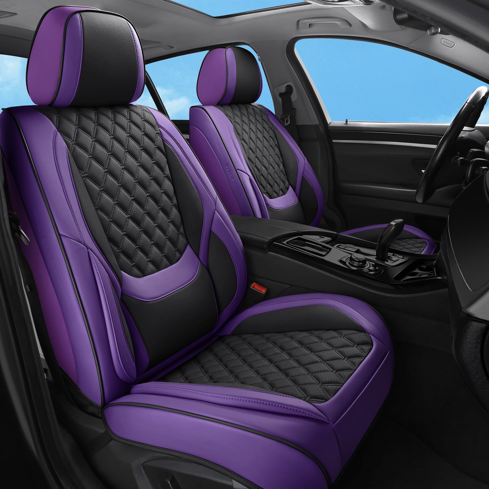 Sxikin Car Seat Covers Full Set Purple Black, Luxury Faux Leather Waterproof Non-Slip Seat Protector Universal Fit for Most Cars SUVs Trucks Pick-ups,
