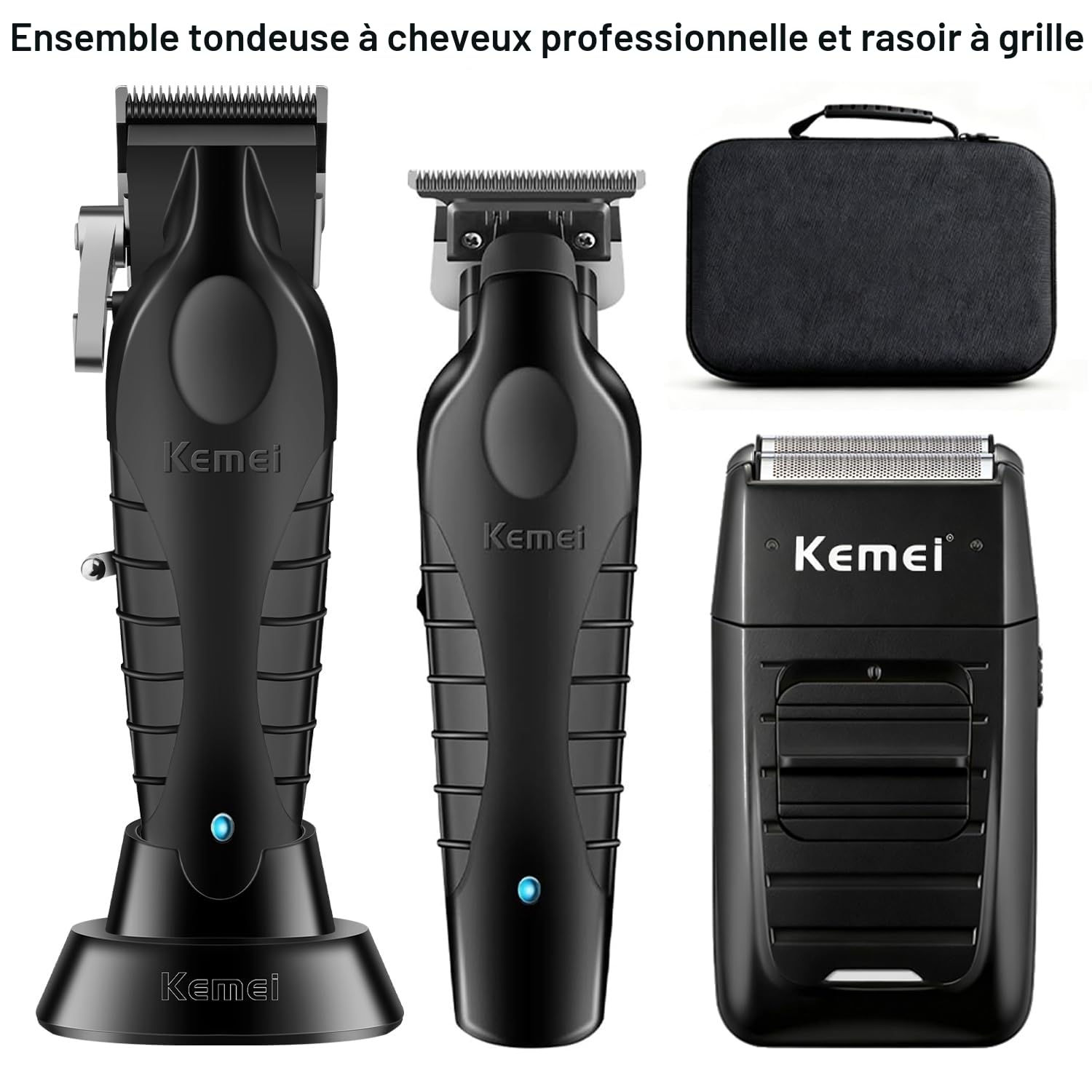 KEMEI Tondeuse à cheveux professionnelle sans fil pour homme, rasoir électrique en aluminium, kit de coupe