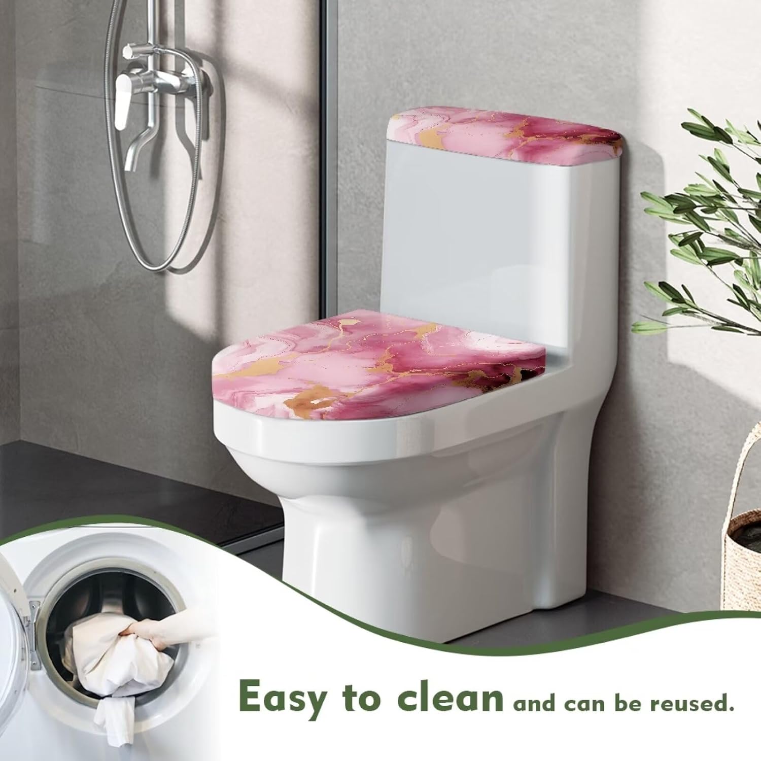 Pink Toilet Seat Cover Dust Proof Novelty Marble Toilet Tank Cover Marble Print Decor image 4