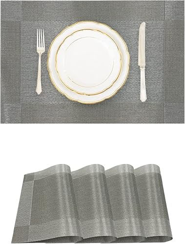 Juego de 4 manteles individuales tejidos de vinilo, hermosos manteles individuales antideslizantes lavables y duraderos, para interiores y