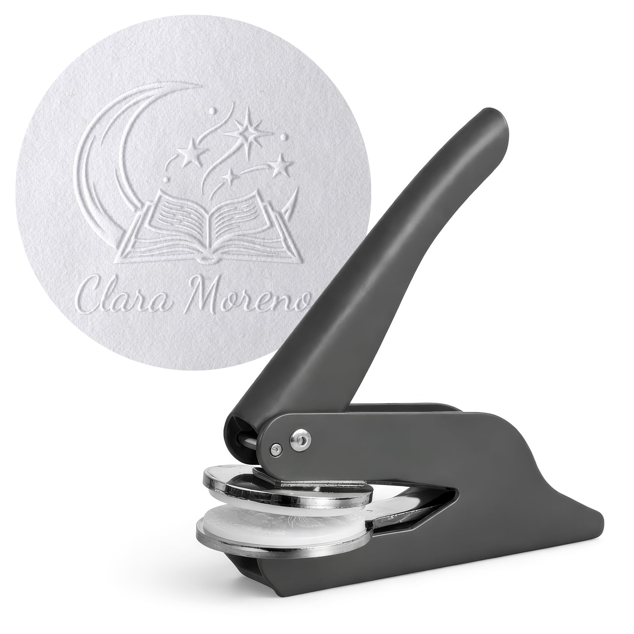 Ex Libris Personalised Embossing Stamp - Book Embossing Pliers for Paper - Ideal as a Gift or Special Occasion - Various Designs (Grey, Luna Libris)