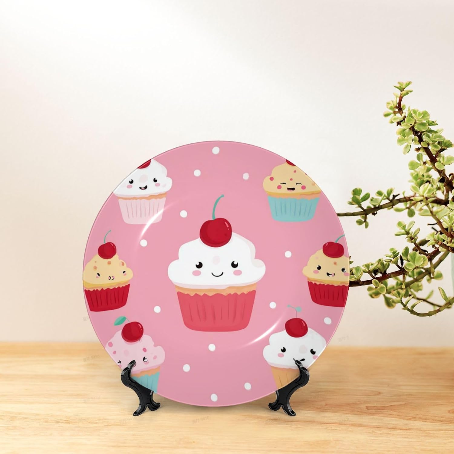 Bone China Decorative Plate with Display cute cupcake Ceramic Plates Crafts Art Decor Dessert Plate Ceramic Ornament Porcelain Plates for Living Room Kitchen Table Home Decor