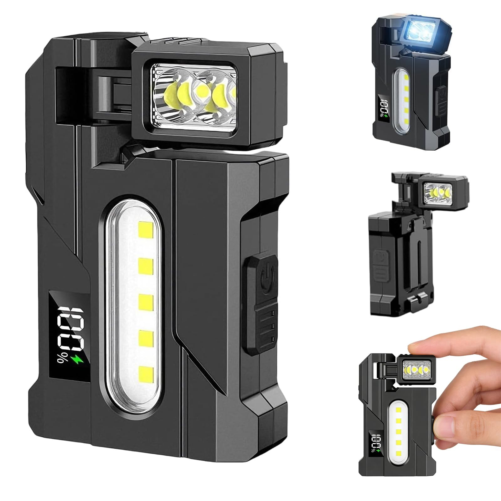 Wrrozz Lampe de poche EDC rechargeable G5, puissante, 500 lumens, super lumineuse, petite lampe de poche avec clip, 1500 mAh, portable et plat, porte-clés magnétique pour camping en plein air et