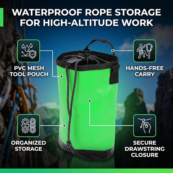 Rope Storage Bag, Climbing Gear Backpack with Built in Compartments, Drawstring Closure for Outdoor High Altitude Work (Green)