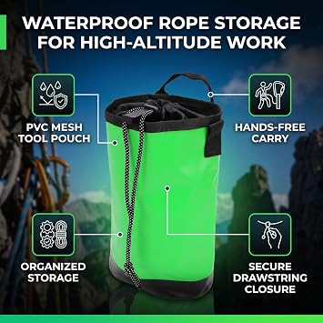 Rope Storage Bag, Climbing Gear Backpack with Built in Compartments, Drawstring Closure for Outdoor High Altitude Work (Green)