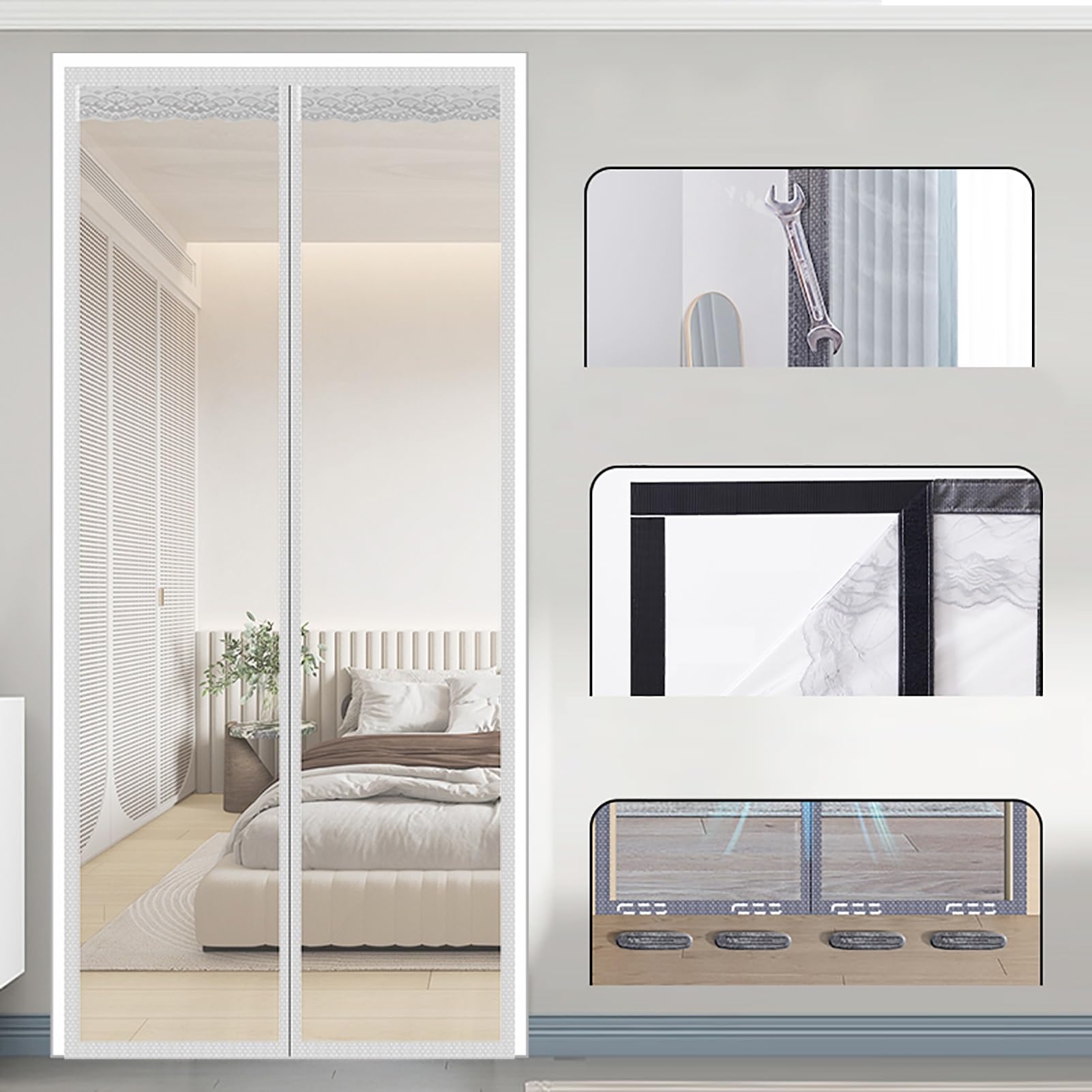 Rideau de porte magnétique isolé et thermique amovible pour la maison