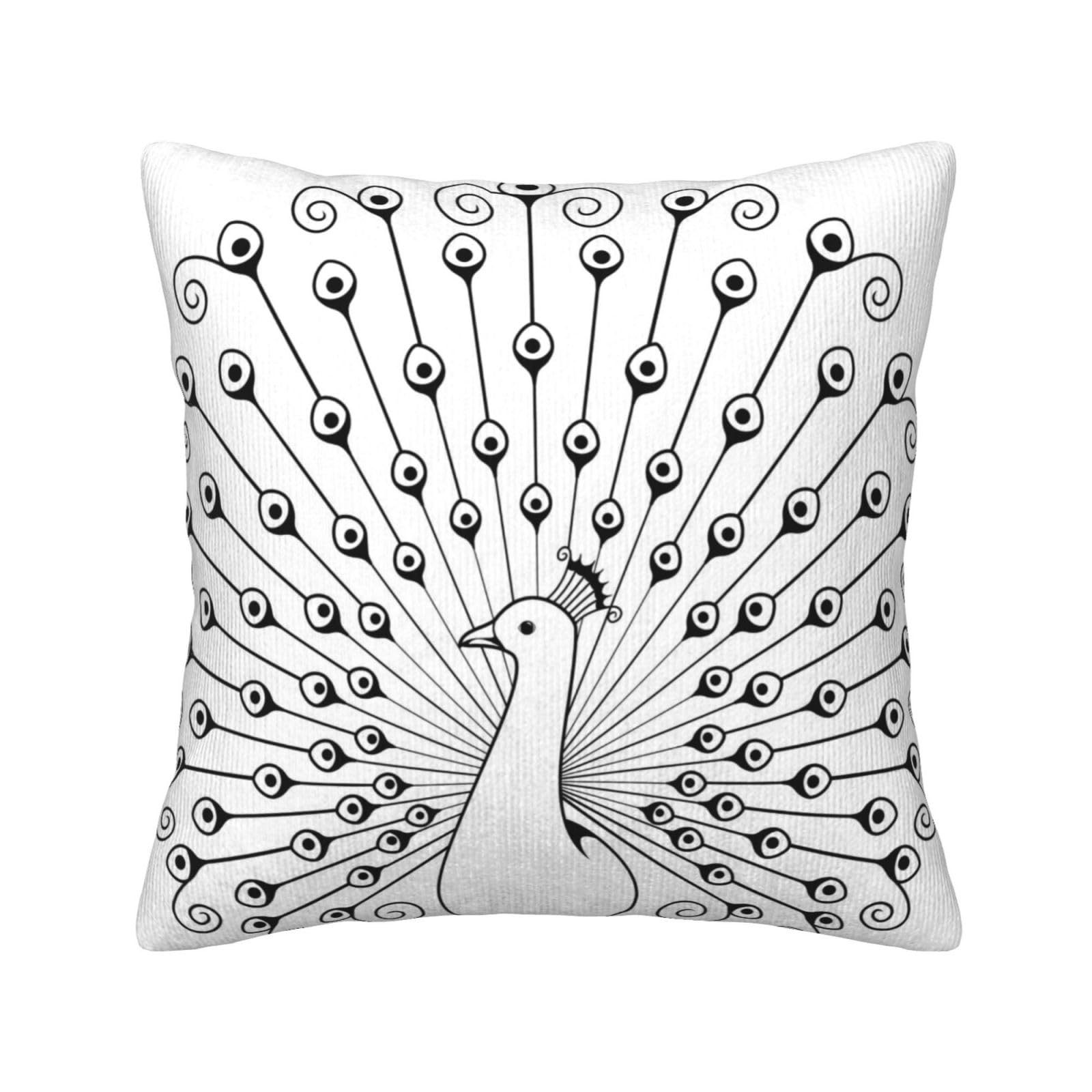 Housse de coussin en velours côtelé doux avec imprimé paon artistique