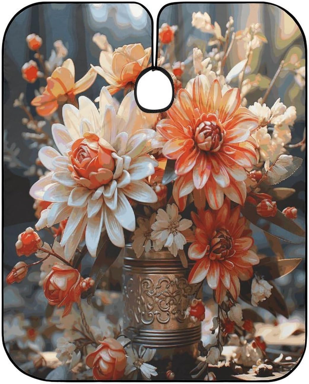Orange Flowers Apron for Women Men,Barber Cape with Adjustable Snap Closure,Hair Cutting Cape,66.9 X 56.7 Inches for Hair Dye, Comb-out, Styling, Shampoo