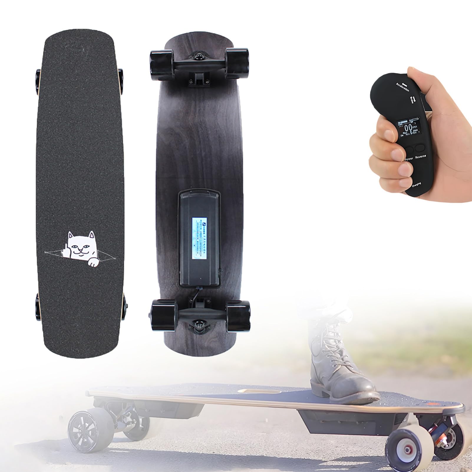 Longboard Électrique Tout-Terrain, Écran LCD a Distance, Batterie 4500 Mah, Autonomie de 15 Km, Freinage Progressif et 4 Vitesses, Capacité de Charge de 90 Kg, Plateau en Érable H