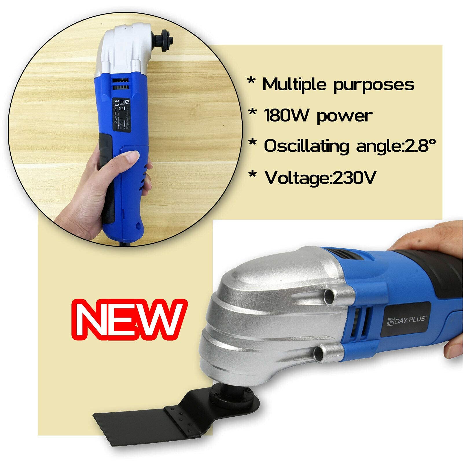 Oscillating Multi Tool, 180W, 21000rpm, Multi Purpose for Sanding Scraping Cutting Polishing Grinding Grout Removal Power Tool, Includes 17-Piece Universal Accessories