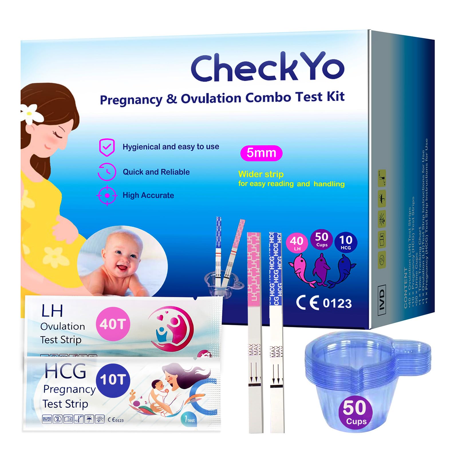Ovulation and Pregnancy Test Strips Combo: 40 Ovulation Tests&10 Pregnancy Tests,Fertility Tests for Women(40LH+10HCG+50 Collection Cups)