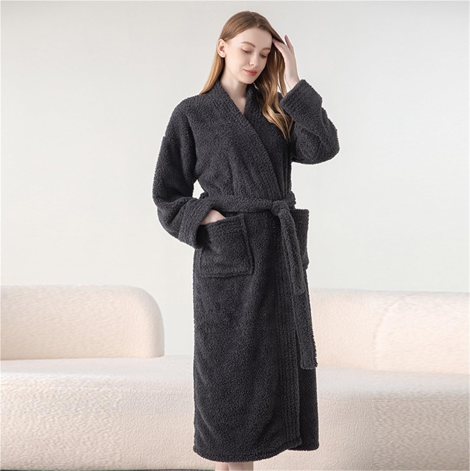 Bata de Casa Bata Suave Unisex De Felpa Esponjosa Baño Lana Larga Spa Pareja Invierno Otoño Bathrobe