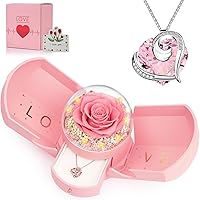 Vista 1 de Rosa real preservada con collar I Love You, flores eternas, regalos de rosas para mamá