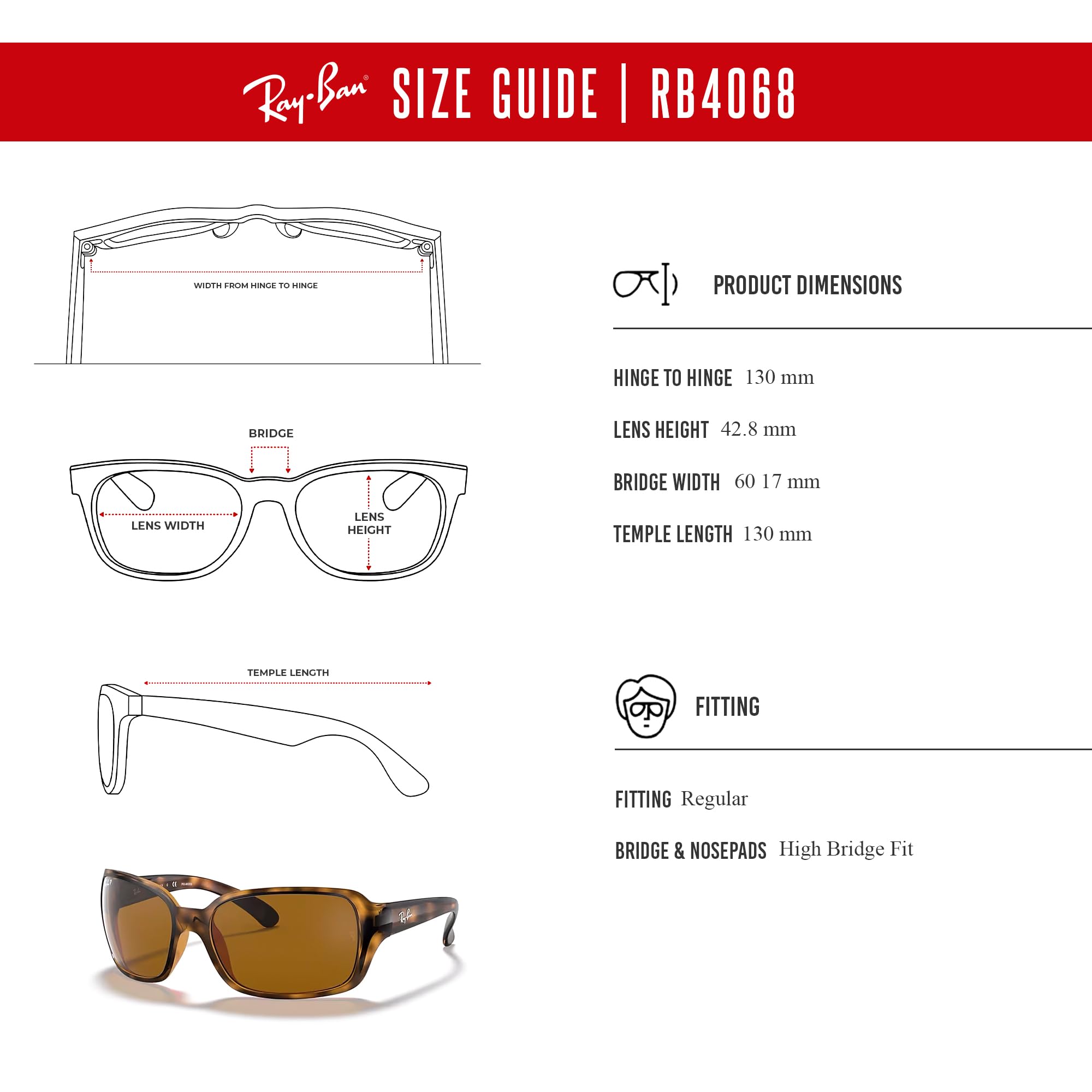 Ray Ban Unisex Sonnenbrille RB4068, Gr. X-Large (Herstellergröße: 60), Braun (Gestell: Havana, Gläser: Polarized Braun Klassisch 642/57)