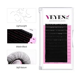 VEYES INC Cashmere Volume Lash Extensions C CC D DD LD L B J M Curl 0.03-0.20 thickness 5-25mm, Super Matte Black Individual Eyelashes Tray, Professional Supplies for Lash Techs (0.03 D 18mm)