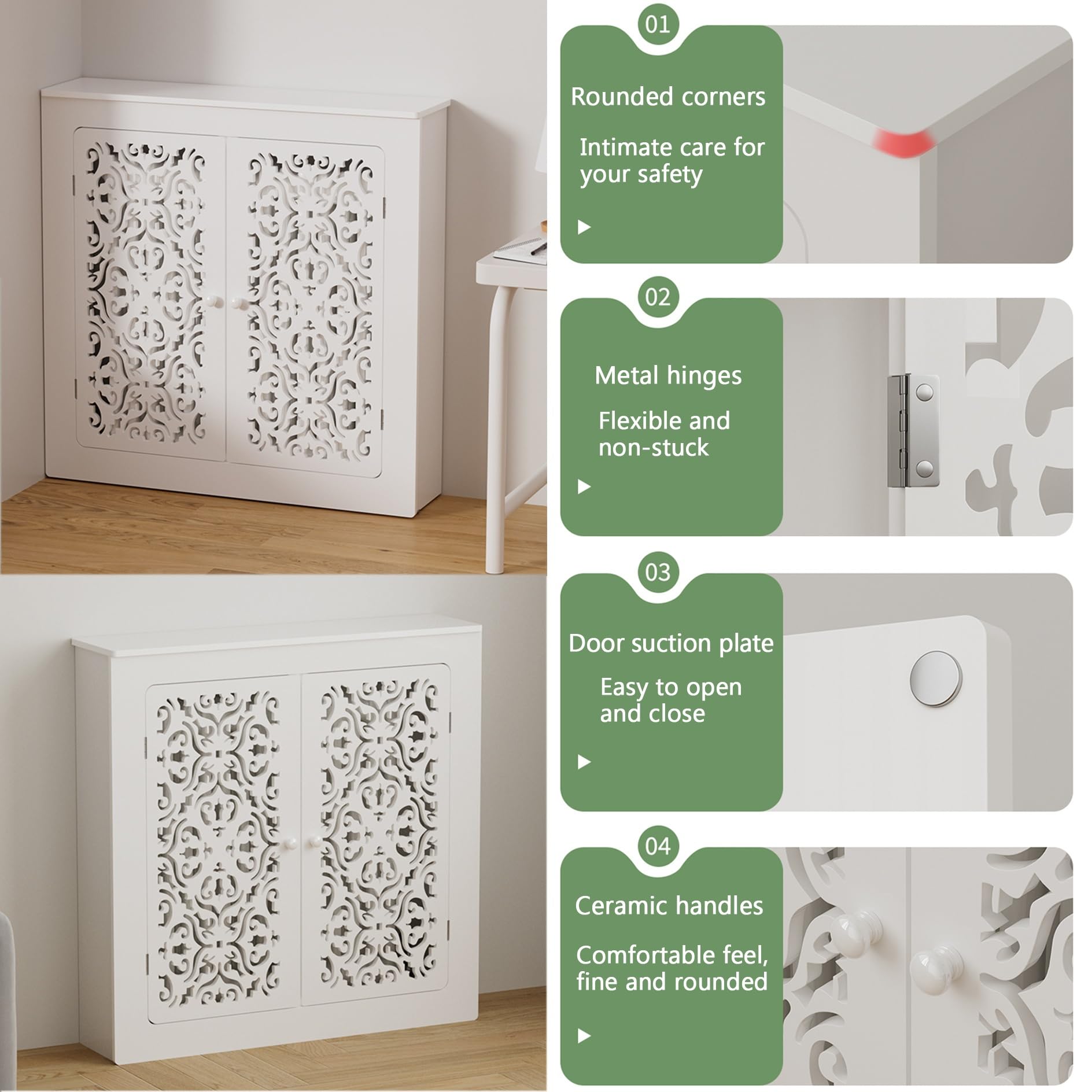 Moderne coperture per termosifone per casa, elegante rete riscaldante a due ante, per consolle da pavimento, installazione senza fori, ideale per soggiorno, cucina e sala da pranzo (L60 x A 60 x L)