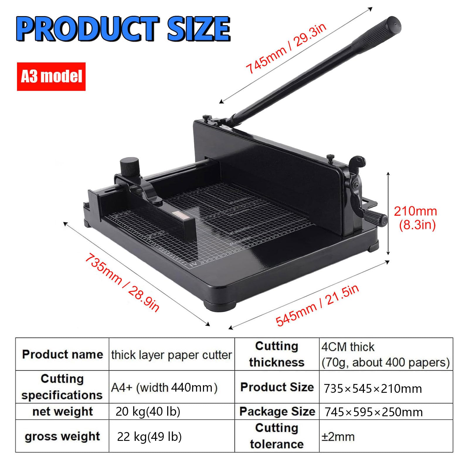 Wytrzymała gilotyna do papieru – tnie do papieru o grubości do 4 cm, A4/A3, ostrze 30 cm / 43 cm, idealna do drukowania biurowego i kserokopii