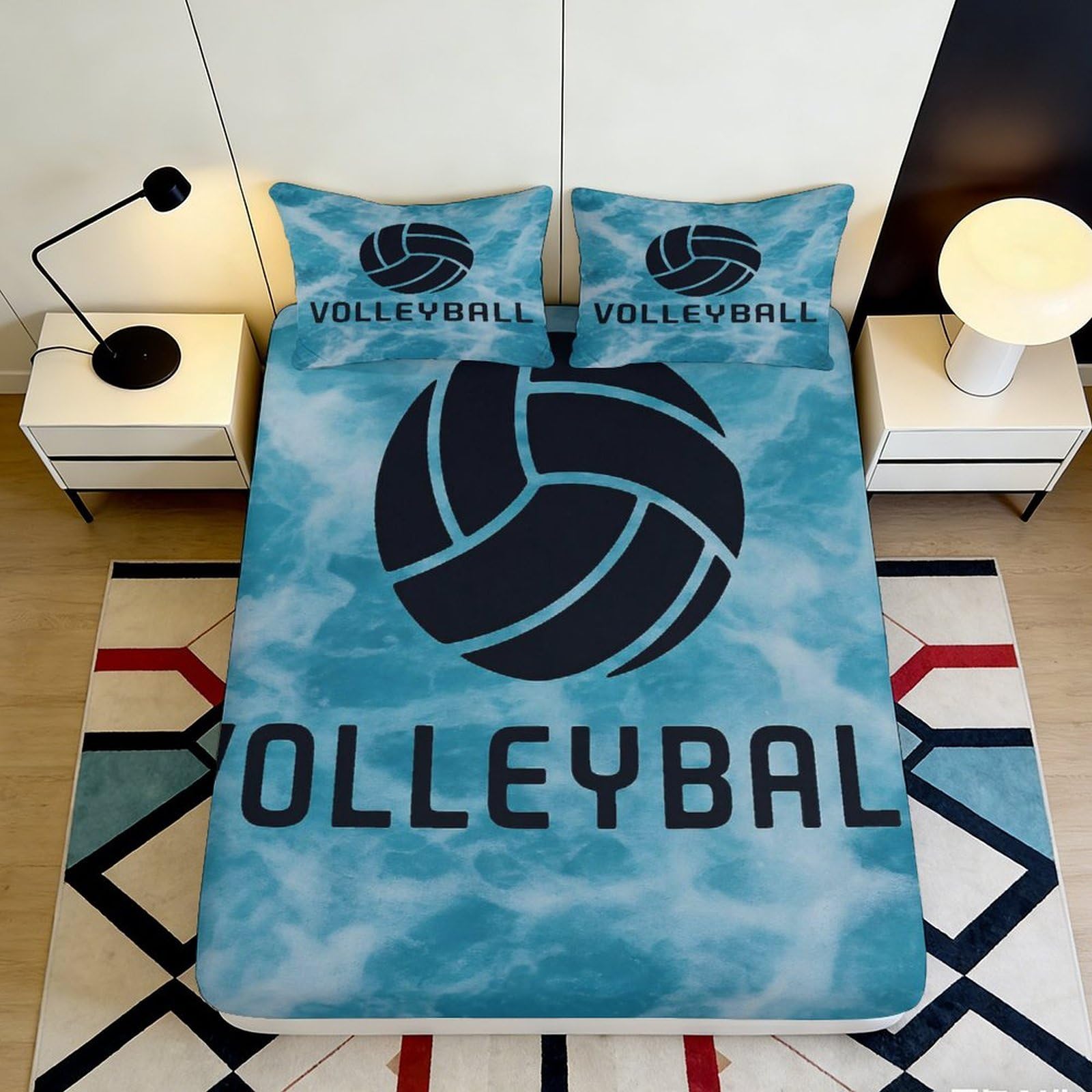 Jqzkxnhpbr Style-2 3D Printed Volleyball Pattern Fitted Sheet Microfiber Blue Bed Cover Anti-Slip Easy Care For Bedroom Dorm Decor 90X200x25cm