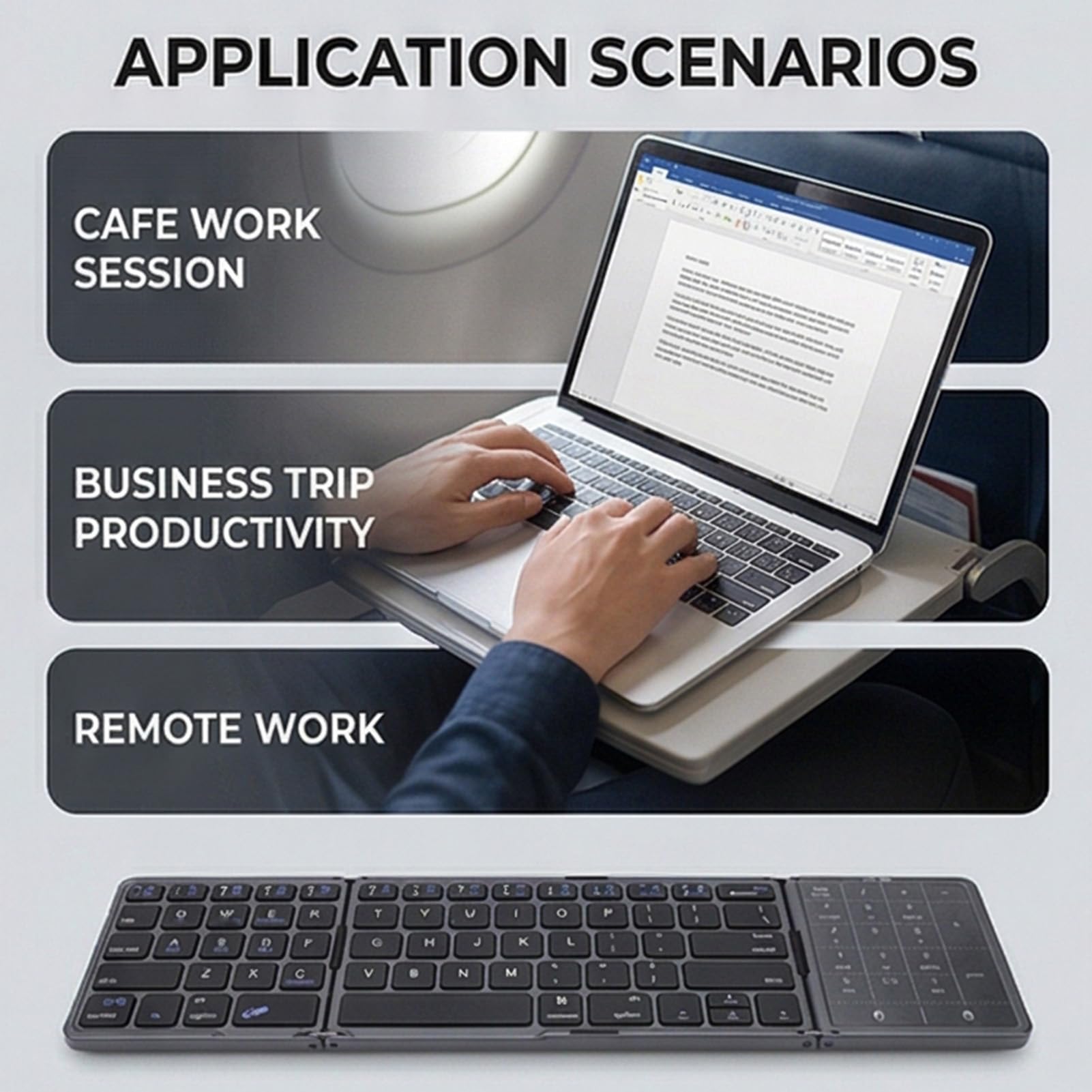 Tastiera Bluetooth Pieghevole con Touchpad, Tastiera Portatile Ultra Sottile Ricaricabile di Dimensioni Standard per Viaggi, Tastiere Wireless Pieghevoli per Smartphone