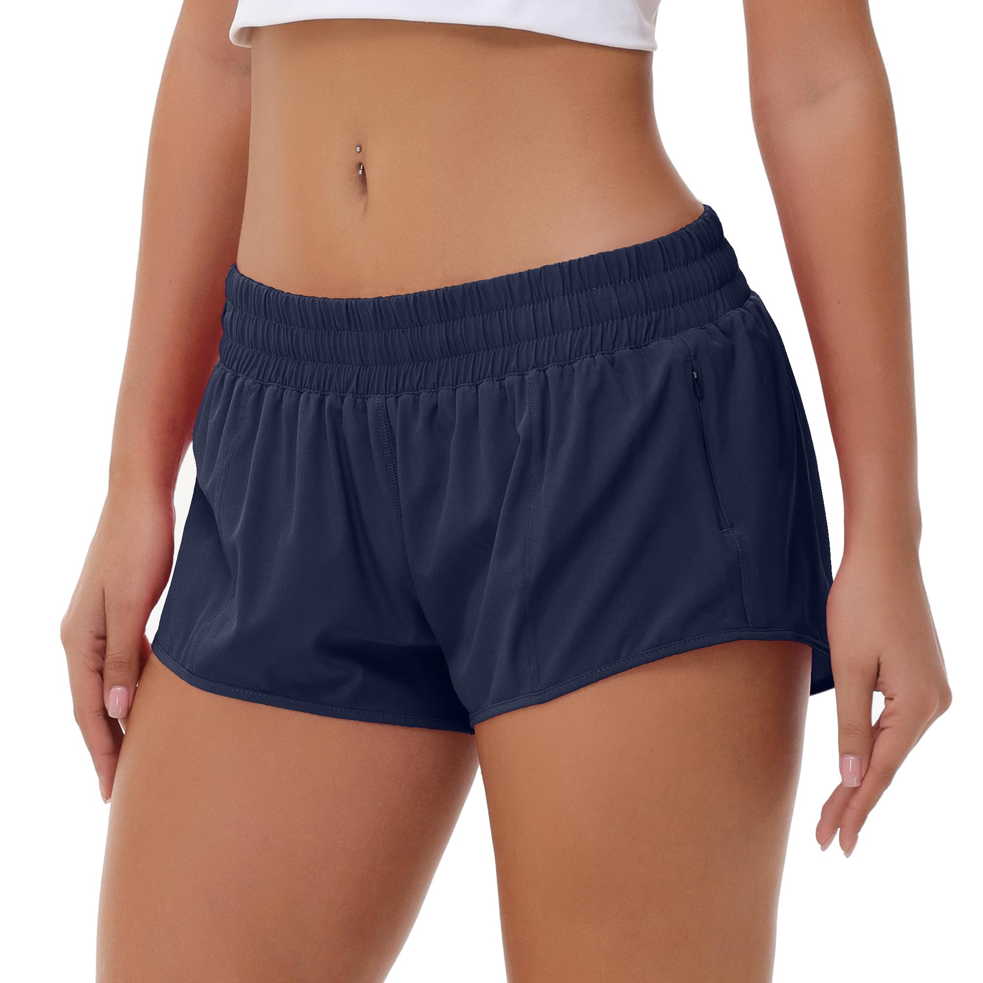 Aurefin Lightweight Athletic Shorts for Women, Quick Dry Running Shorts with Zip Pocket and Liner Womens Gym Workout Shorts