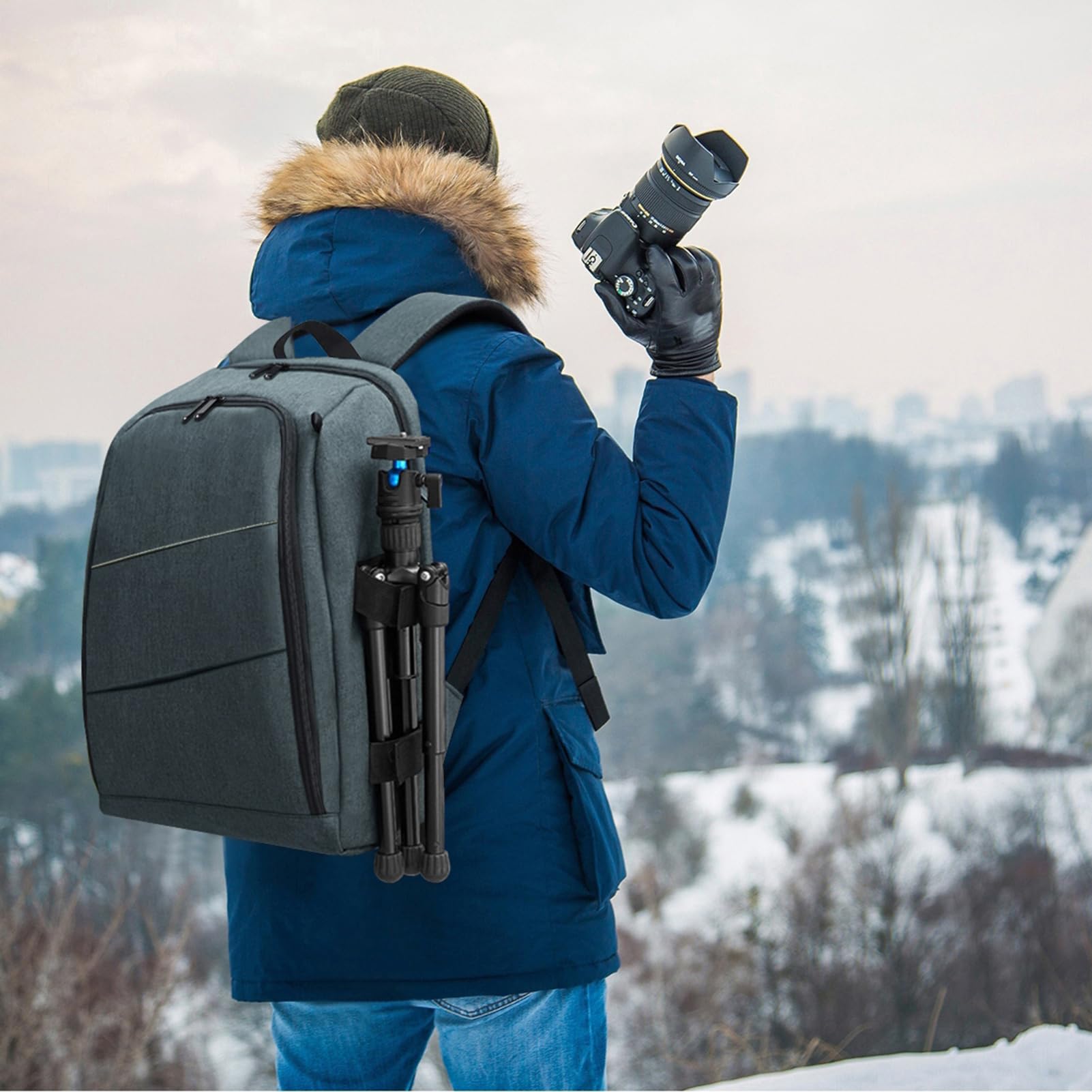 Andoer Plecak na aparat, DSLR SLR, plecak na aparat fotograficzny, wodoszczelny, z kieszenią na laptopa, pokrowiec przeciwdeszczowy, kompatybilny z aparatem fotograficznym i statywem obiektywu