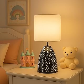 Kuber Industries Table Lamp for Bedroom | Home Décor Nightstand/Bedside Table Lamp for Room Decoration | Desk Light Lamp Home Decoration Items for Living Room | Solid Cream & Black-picture-24