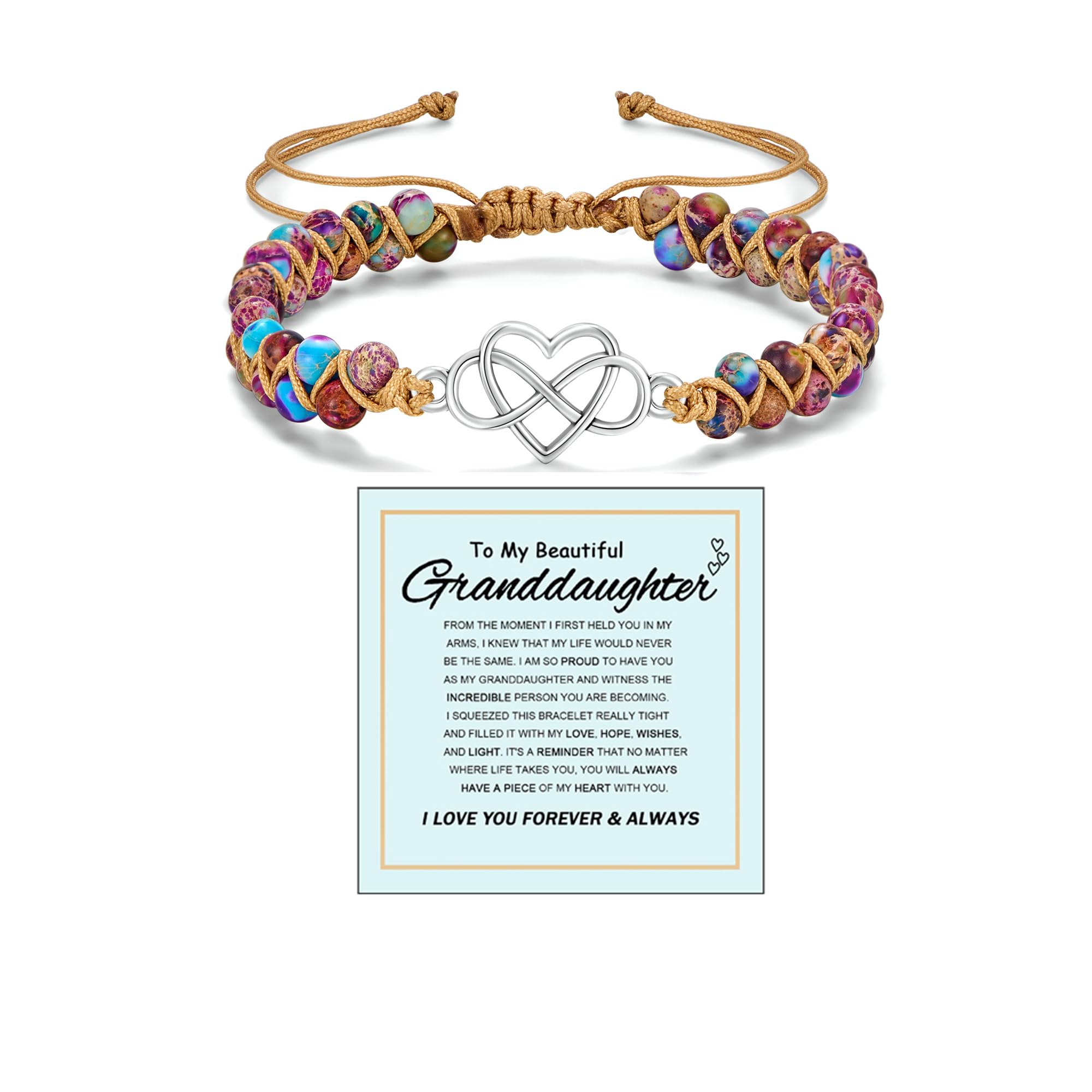 LIU JUN For Granddaughter - A Link That Can Never Be Undone Peach Blossom Knot Bracelet, From Grandma Always Brave And Strong Adjustable Braided inspirational Christmas Gift Jewelry