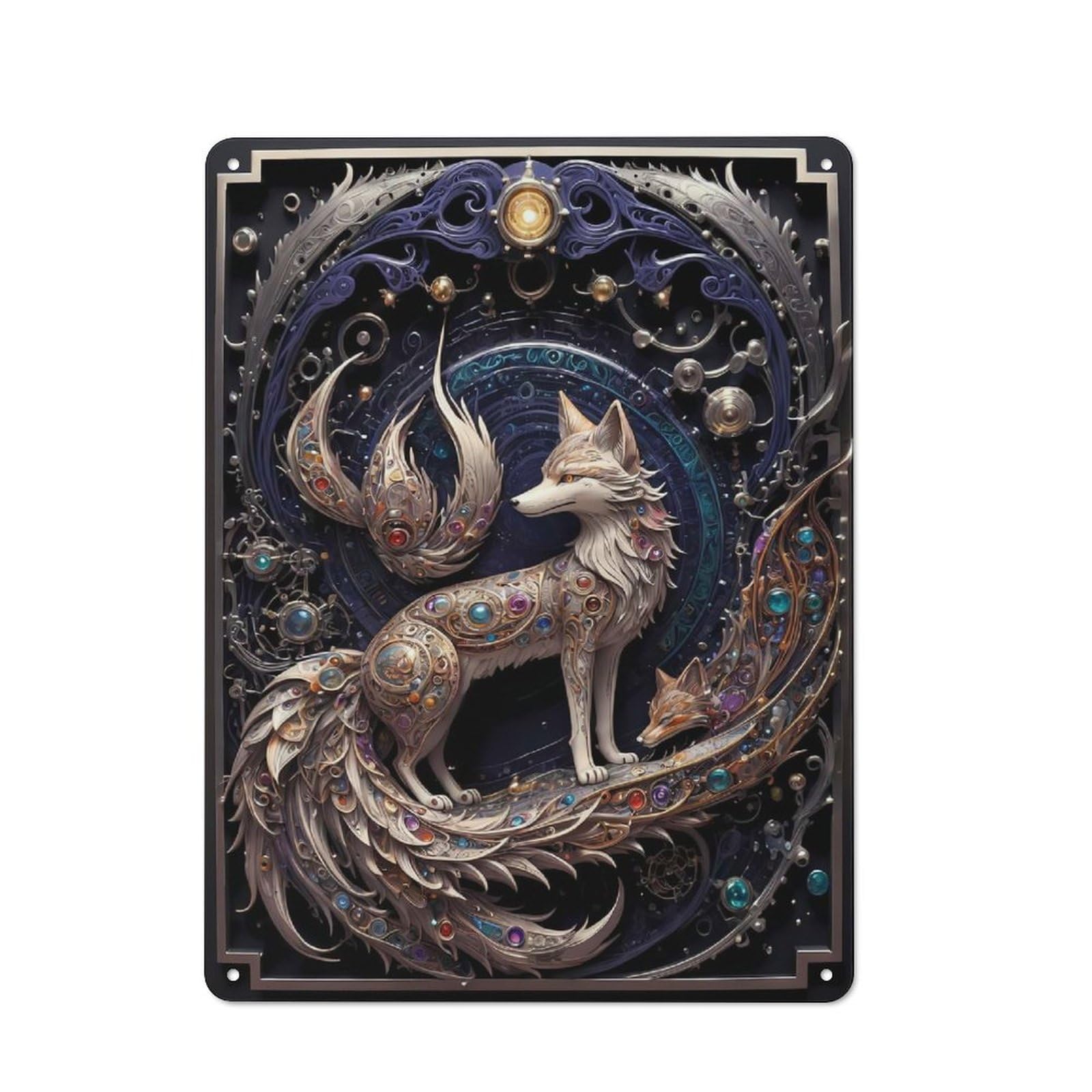 Junmoney Style-12 Mechanical Monarch Fox Metal Wall Sign 40X30cm, Rustic Decor For Workshop Wall, For Vintage Wall Decor Fans, For Themed Room Decoration