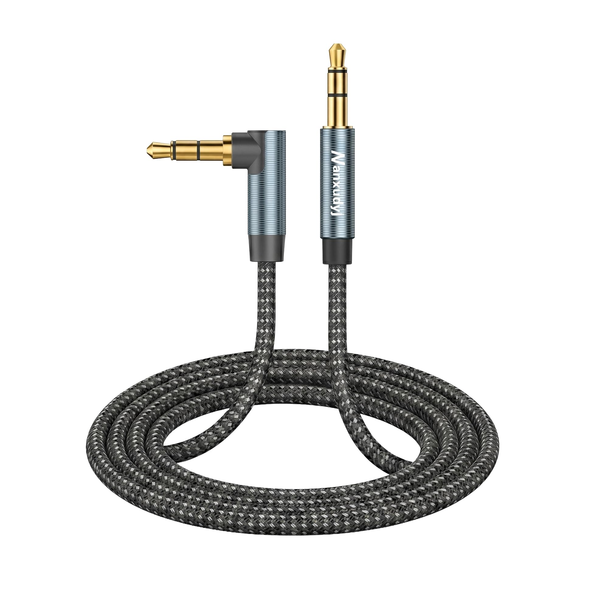 Cable de audio estéreo de 3,5 mm, 12 m, cable auxiliar estéreo de 3,5 mm a 3,5 mm, cable auxiliar de 90 grados, macho a macho, ángulo recto, cable TRS, compatible con auriculares, tableta